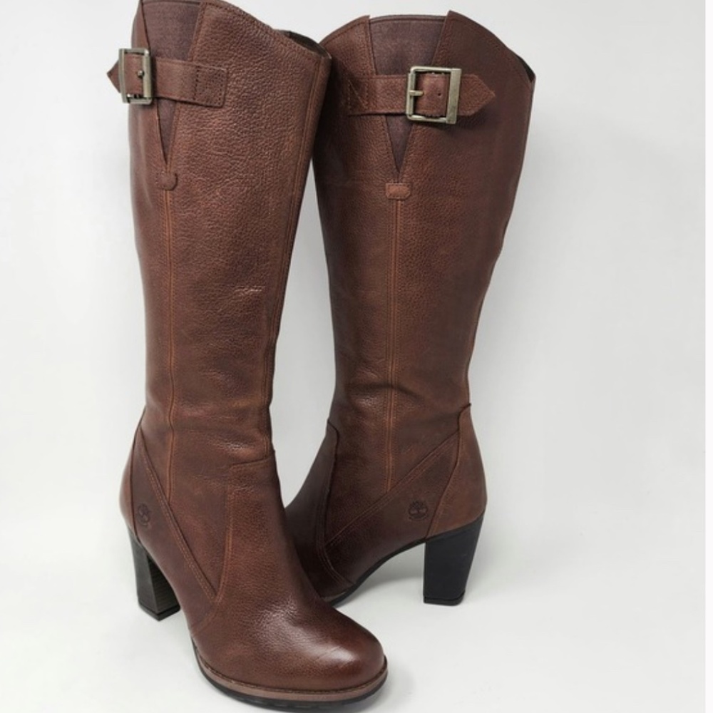 Timberland Heeled Boots Women 9W Stratham Heights Brown Leather Waterproof A12CD